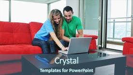  Presentation with fun work - Slides having happy young couple have fun and relax at comfort bright apartment and work on laptop computerhappy young couple have fun and relax at comfort bright appartment and work on laptop computer background and a ocean colored foreground