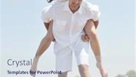  Presentation with romantic beach - Theme with happy young couple have fun and romantic moments on beach at summer season and representing happynes and travel concept background and a sky blue colored foreground