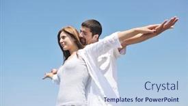  Presentation with romantic beach - Audience pleasing PPT layouts consisting of happy young couple have fun and romantic moments on beach at summer season and representing happiness and travel concept backdrop and a light blue colored foreground