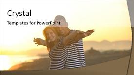  Presentation with romantic beach - Audience pleasing presentation consisting of happy young couple have fun and romantic moments on beach at summer season and representing happynes and travel concept backdrop and a white colored foreground