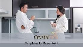  Presentation with modern food - PPT theme having happy young couple have fun in modern kitchen indoor while preparing fresh fruits and vegetables food salad background and a light gray colored foreground