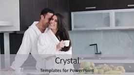  Presentation with modern food - Presentation theme consisting of happy young couple have fun in modern kitchen indoor while preparing fresh fruits and vegetables food salad background and a light gray colored foreground