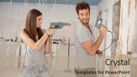  Presentation with drill - Audience pleasing presentation theme consisting of tooth development - happy young couple having fun backdrop and a mint green colored foreground