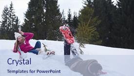  Presentation with snow day - Theme enhanced with happy young couple having fun and walking in snow shoes outdoor in nature at beautiful winter day health sport and relaxation background and a light blue colored foreground