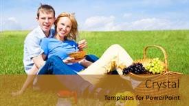  Presentation with picnic - Slides having happy young couple having a picnic outdoor on a summer day background and a gold colored foreground