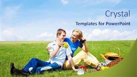  Presentation with picnic - Audience pleasing theme consisting of happy young couple having a picnic outdoor on a summer day backdrop and a light blue colored foreground