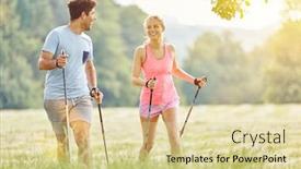 Presentation with young happy couple - Cool new PPT layouts with happy-young-couple-hiking backdrop and a blonde colored foreground