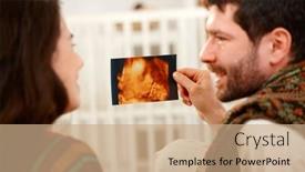  Presentation with baby ultrasound - Audience pleasing theme consisting of happy-young-couple-holding-baby backdrop and a coral colored foreground