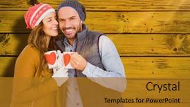  Presentation with green coffee - Colorful presentation design enhanced with happy young couple holding coffee backdrop and a gold colored foreground