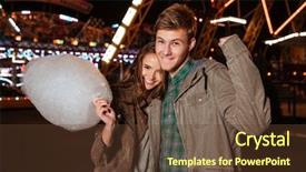  Presentation with cotton candy - PPT theme with happy young couple holding cotton candy standing in amusment park background and a tawny brown colored foreground