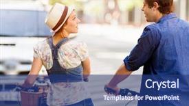  Presentation with young happy couple - Cool new PPT layouts with happy young couple in city backdrop and a  colored foreground