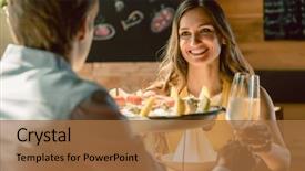  Presentation with crabs - Amazing presentation design having happy young couple in love backdrop and a coral colored foreground