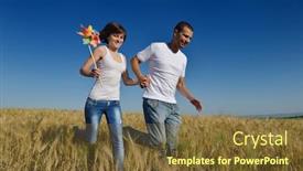  Presentation with love romance - Cool new PPT theme with happy young couple in love have romance and fun at wheat field in summer backdrop and a tawny brown colored foreground