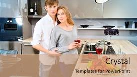  Presentation with healthy drink - Amazing slides having happy young couple in love cooking a dinner on a kitchen and drink red wine healthy food happy family backdrop and a coral colored foreground