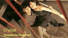  Presentation with steps - Cool new theme with happy young couple in love on the steps at apartment backdrop and a tawny brown colored foreground