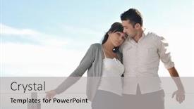  Presentation with love romance - PPT theme featuring happy young couple in love have romance relax on balcony outdoor with ocean and blue sky in background background and a light gray colored foreground