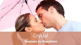  Presentation with couple kiss - Colorful slide deck enhanced with happy young couple in love under umbrella kiss backdrop and a coral colored foreground