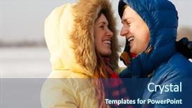 Presentation with couple kiss - Beautiful PPT theme featuring happy young couple in winter park having fun family outdoors love kiss backdrop and a ocean colored foreground
