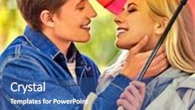  Presentation with under umbrella - Amazing slide deck having happy young couple kissing under umbrella in autumn day backdrop and a ocean colored foreground