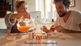  Presentation with fresh coconut juice decorated tropical - PPT layouts having happy-young-couple-likes background and a coral colored foreground