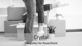  Presentation with moving forward - Slide set enhanced with happy young couple looking forward background and a light gray colored foreground