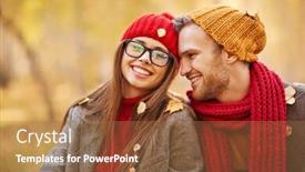  Presentation with young happy couple - Cool new presentation theme with happy-young-couple-looking backdrop and a coral colored foreground