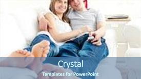  Presentation with television watching - Amazing slides having happy young couple lying together on the couch watching television at home backdrop and a ocean colored foreground