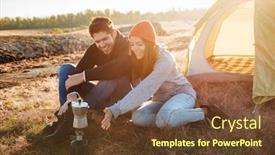  Presentation with tent - Cool new theme with happy young couple making coffee outdoors near a tent in the morning backdrop and a tawny brown colored foreground