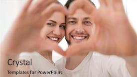  Presentation with heart in hands - Audience pleasing theme consisting of happy young couple making heart backdrop and a coral colored foreground