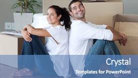  Presentation with young happy couple - Theme featuring happy young couple moving house background and a teal colored foreground