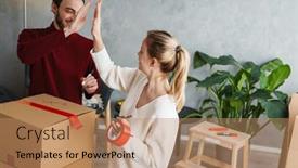  Presentation with old couple - Beautiful slides featuring happy-young-couple-moving-out backdrop and a coral colored foreground