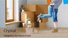  Presentation with young happy couple - Beautiful PPT layouts featuring happy young couple moving backdrop and a coral colored foreground