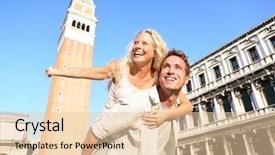  Presentation with romantic birthday couple celebrate - Presentation with happy young couple on travel background and a lemonade colored foreground