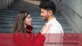  Presentation with young happy couple - PPT layouts having happy-young-couple-outdoor-next background and a red colored foreground
