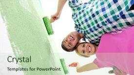  Presentation with green color - PPT layouts having happy young couple paint in green and blue color white wall of their new home background and a soft green colored foreground