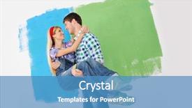  Presentation with green color - Slide set consisting of happy young couple paint in green and blue color white wall of their new home background and a teal colored foreground