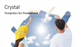  Presentation with sunshine - PPT theme having couple painting together against cloud background and a white colored foreground