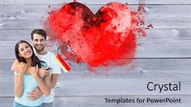  Presentation with bleached - PPT layouts consisting of happy young couple painting together against bleached wooden planks background background and a light blue colored foreground