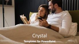  Presentation with child girl reading a book - Audience pleasing presentation theme consisting of happy-young-couple-reading-book backdrop and a coral colored foreground