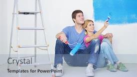  Presentation with green color maths - Slide deck having happy young couple relax after painting white wall in green and blue color in their new home background and a light blue colored foreground