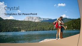  Presentation with happy holiday - Slide deck having happy-young-couple-relax background and a light blue colored foreground