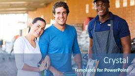  Presentation with hardware - Presentation theme with happy young couple shopping at hardware store background and a ocean colored foreground