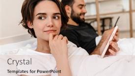  Presentation with mobile home - Beautiful presentation theme featuring happy-young-couple-smiling backdrop and a lemonade colored foreground