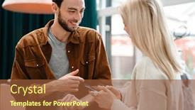  Presentation with young happy couple - Amazing PPT layouts having happy-young-couple-talking backdrop and a tawny brown colored foreground