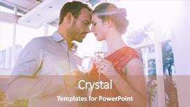  Presentation with toasting - PPT theme featuring happy young couple toasting glasses of champagne background and a coral colored foreground