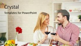  Presentation with toasting - Audience pleasing presentation theme consisting of happy young couple toasting with red wine by breakfast backdrop and a soft green colored foreground