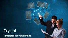  Presentation with young happy couple - Amazing PPT theme having happy young couple touching cloud backdrop and a ocean colored foreground