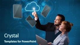  Presentation with young happy couple - PPT theme with happy young couple touching cloud background and a ocean colored foreground