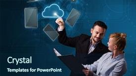  Presentation with young happy couple - Cool new slides with happy young couple touching cloud backdrop and a navy blue colored foreground