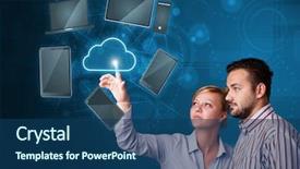  Presentation with young happy couple - PPT theme having happy young couple touching cloud background and a ocean colored foreground